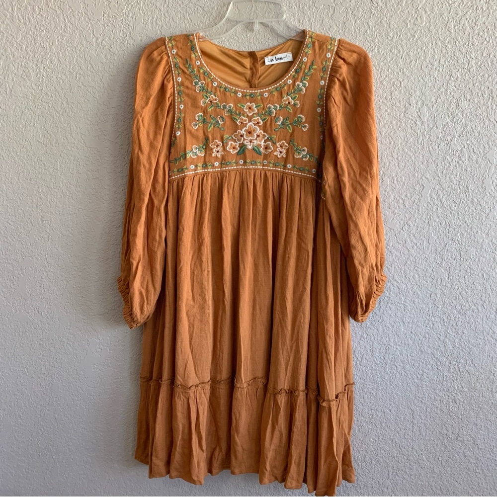 Boho Embroidered Midi Dress in Rust - Women